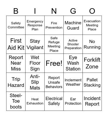 Safety BINGO Card