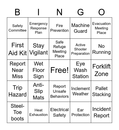 Safety BINGO Card