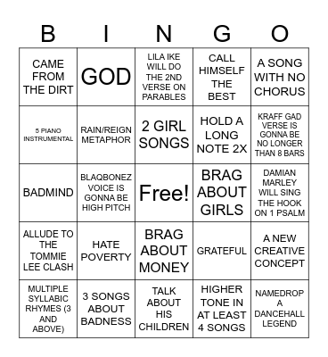 SONG PREDICTION Bingo Card
