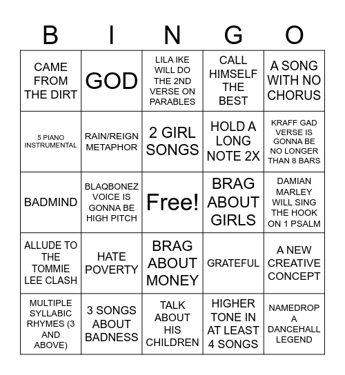 SONG PREDICTION Bingo Card