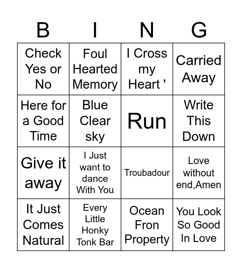 c* George Strait Bingo Card