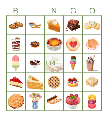 Dessert Bingo Card