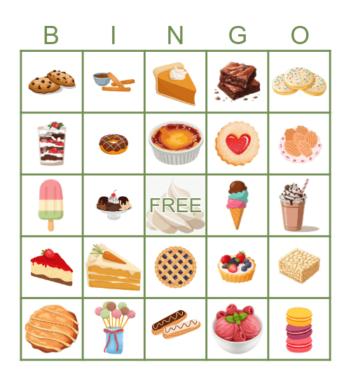 Dessert Bingo Card
