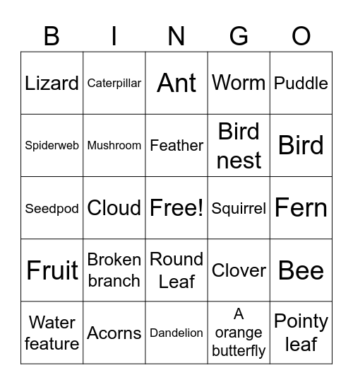 Garden Bingo Card