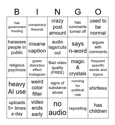 Schizo Gram Bingo Card
