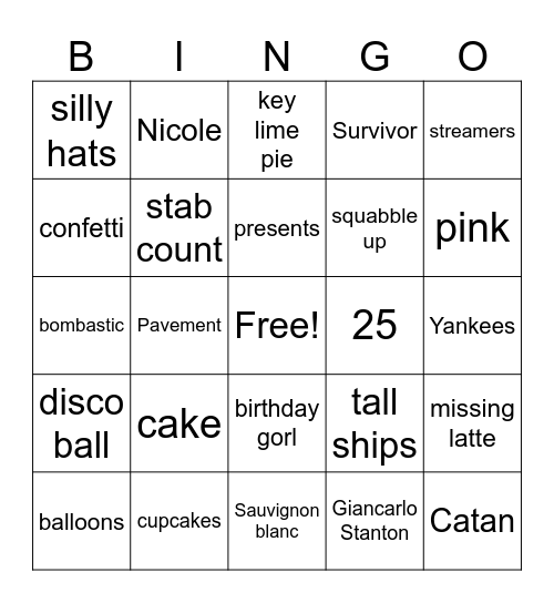 Bday Bingo Card
