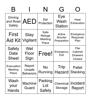 Safety BINGO Card