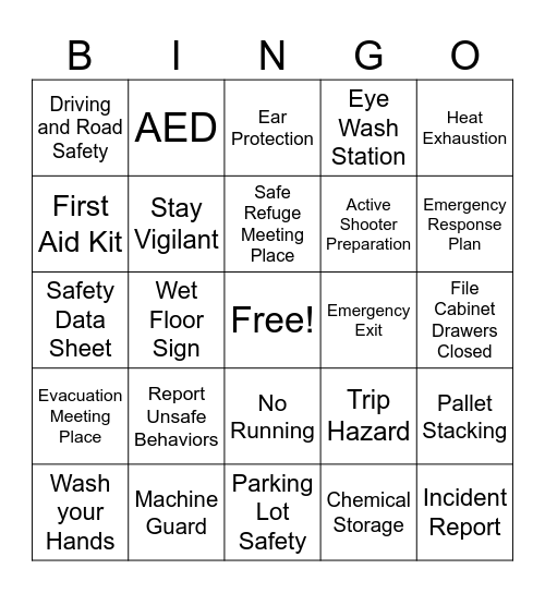 Safety BINGO Card