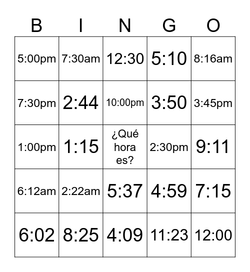 ¿Qué hora es? Bingo Card