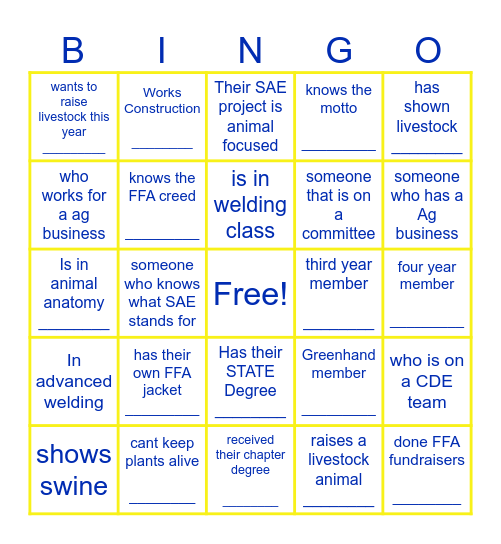 FFA human bingo Card