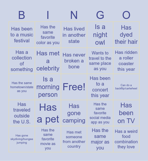 Human Bingo! Bingo Card