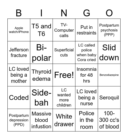 LC Trial Bingo Card