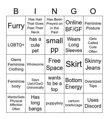 Femboy Bingo Card