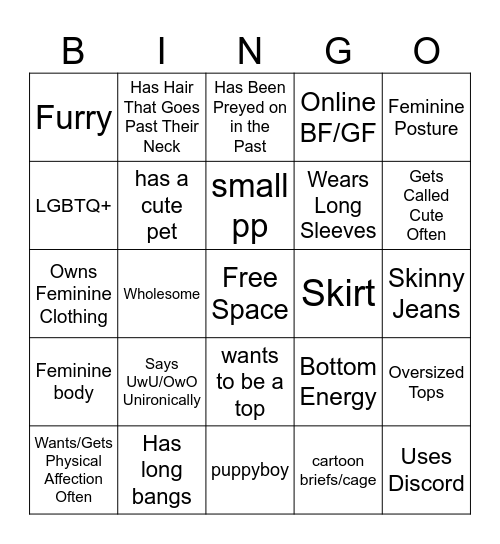 Femboy Bingo Card