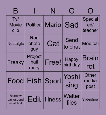 Reels bingo 08/17 Bingo Card