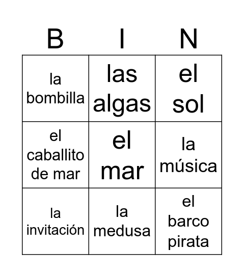 La botella verde palabras Bingo Card