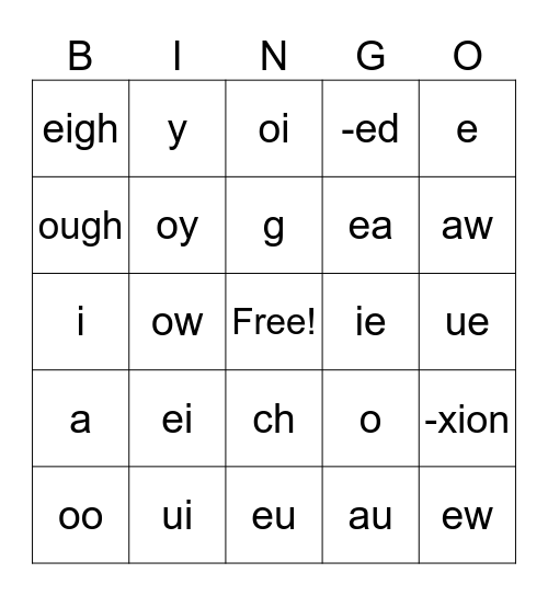 phonograms 3 Bingo Card