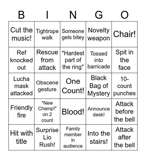 AEW Bingo Card