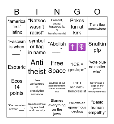 politically challenged bingo Card