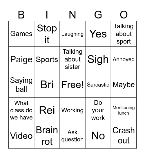 Kenzie bingo Card