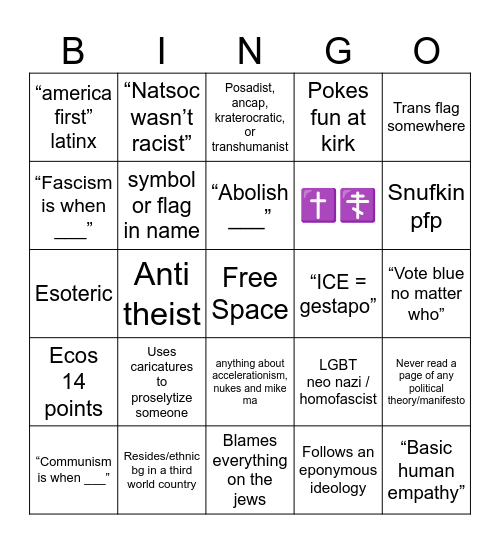 politically challenged bingo Card