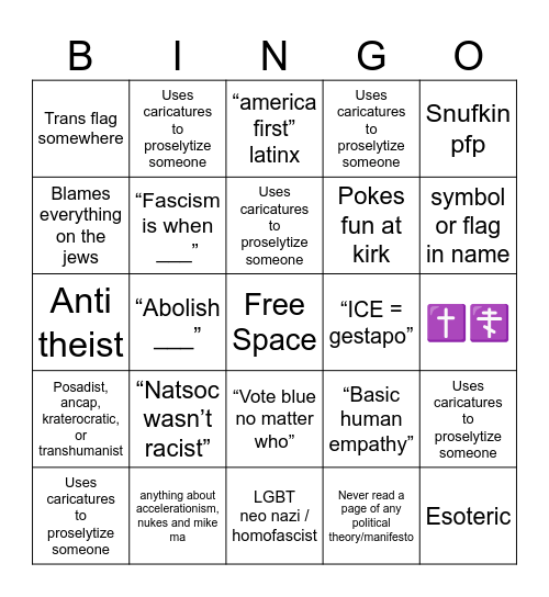 politically challenged bingo Card