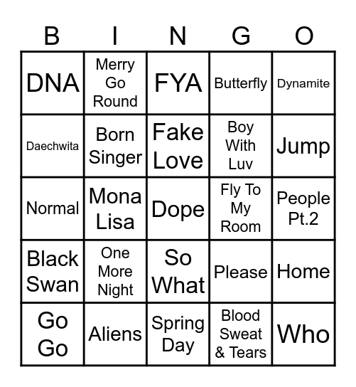 Bangtan Bingo Card