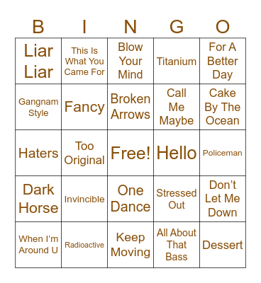 Chansons 2014-2016 Bingo Card