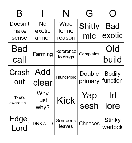 Untitled Bingo Card