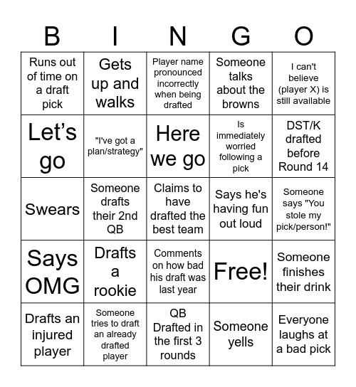 Fantasy Football Bingo Card