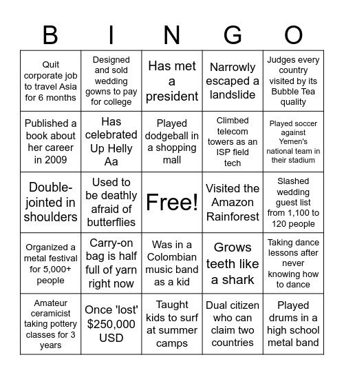 Fun Fact Bingo Card