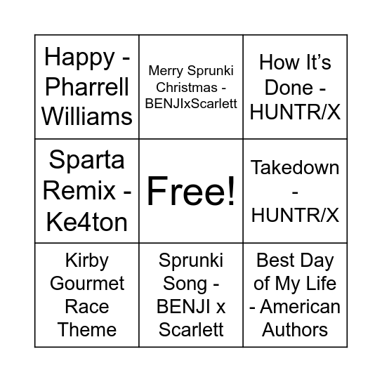 Beni's Mini-Bingo Card