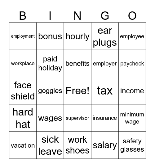 Workplace Terms Bingo Card