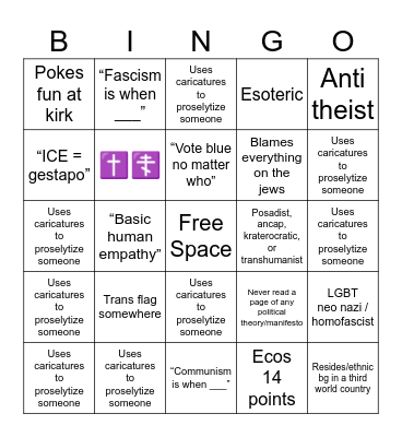 politically challenged bingo Card