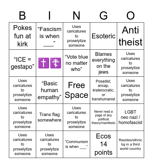 politically challenged bingo Card