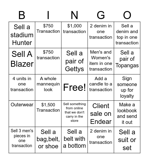 Rush Bingo Card
