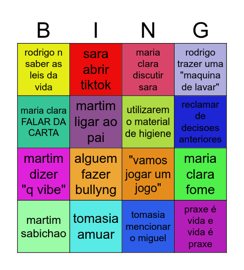 acampamento supremo Bingo Card
