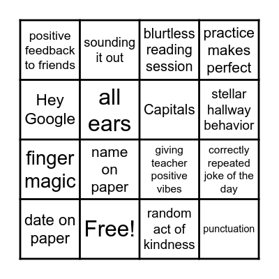 Behavior Bingo Card