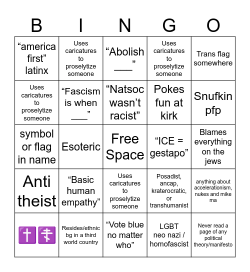 politically challenged bingo Card