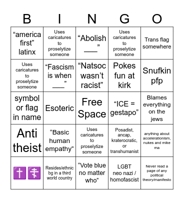 politically challenged bingo Card