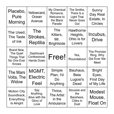 Round 2: Emo Evolutions Bingo Card