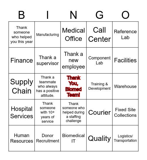 THANK YOU THURSDAY Bingo Card