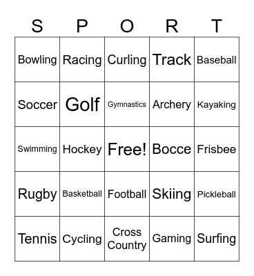 Sports Bingo Card