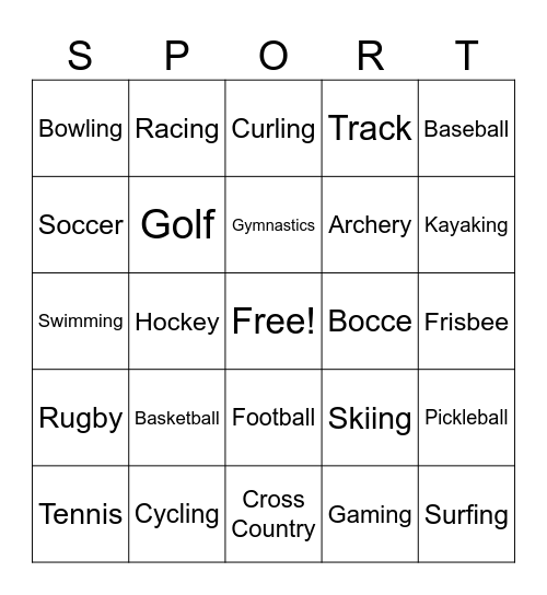 Sports Bingo Card