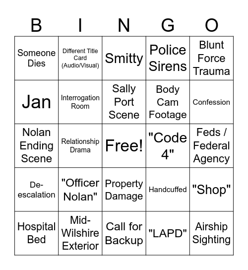 The Rookie S4 Bingo Card
