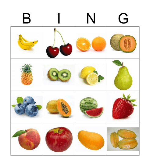 Fruit Bingo Card
