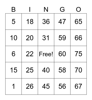 Bingo J.E Bingo Card