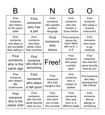 Get to Know Each Other Bingo Card