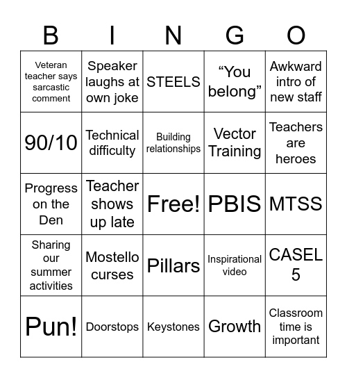 PD Bingo Card
