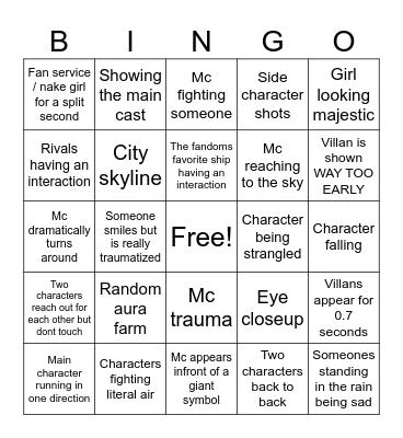 Anime opening bingo Card